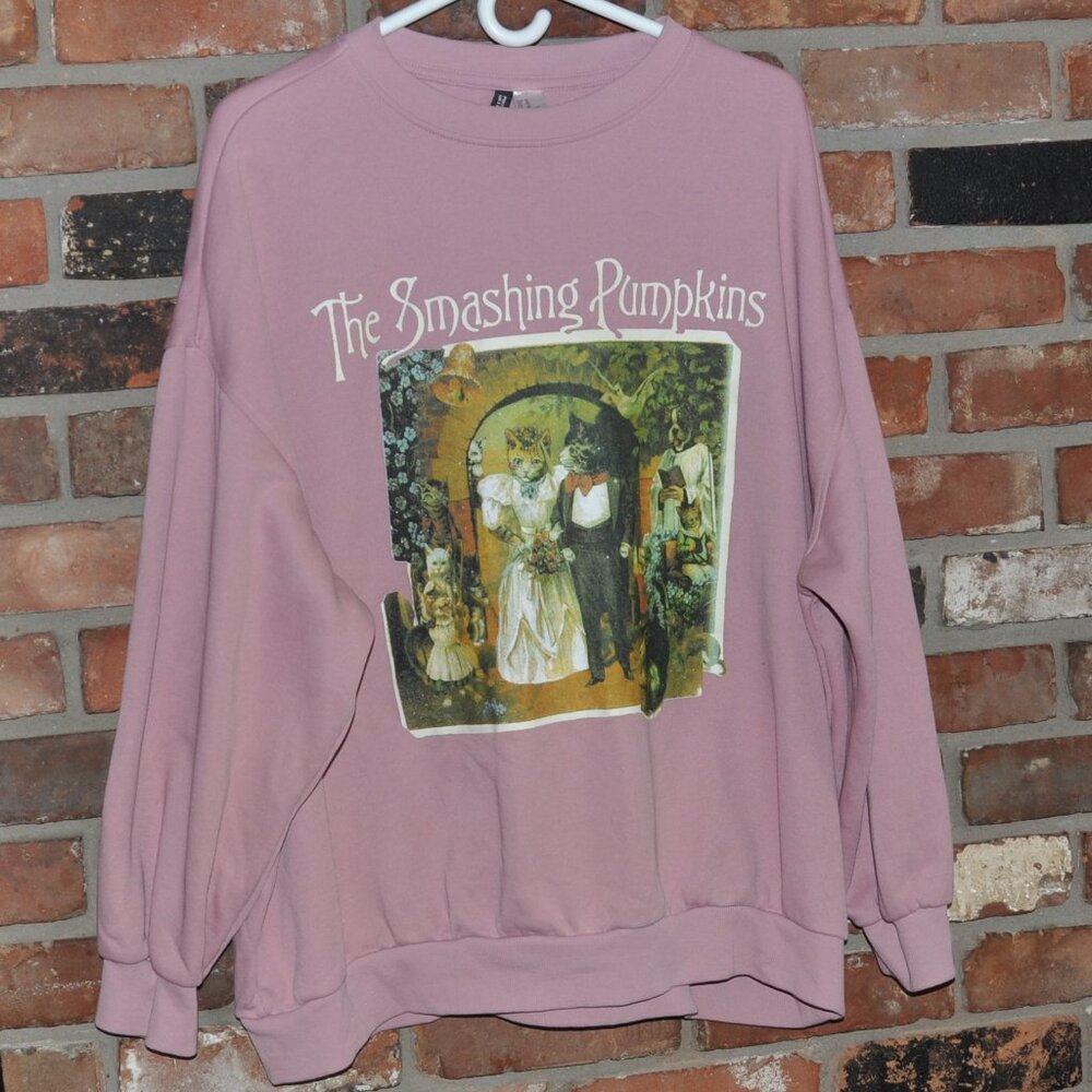 Smashing Pumpkins Cat Wedding Intoxicated Madness Pink Divided H&M Sweater XL